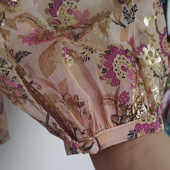 LOFT Pink and Gold Long Sleeve Embellished Blouse - Picture 6 of 6